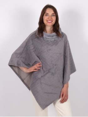 Soft Faux Fur Poncho W/ Tile Pattern 